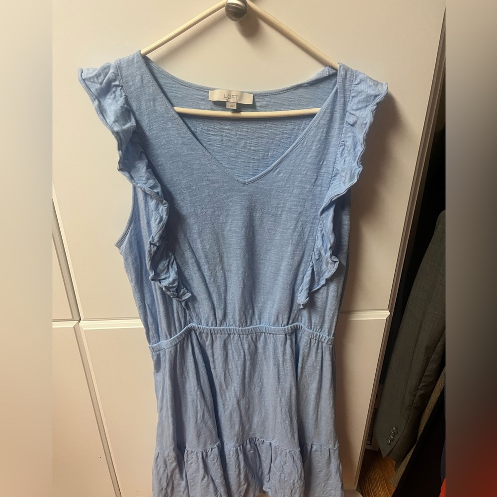 Baby Blue LOFT XL cotton dress with ruffles. Great condition.